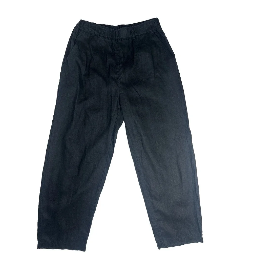 Quince Black 100% Linen Cropped Pants, Sz: Small